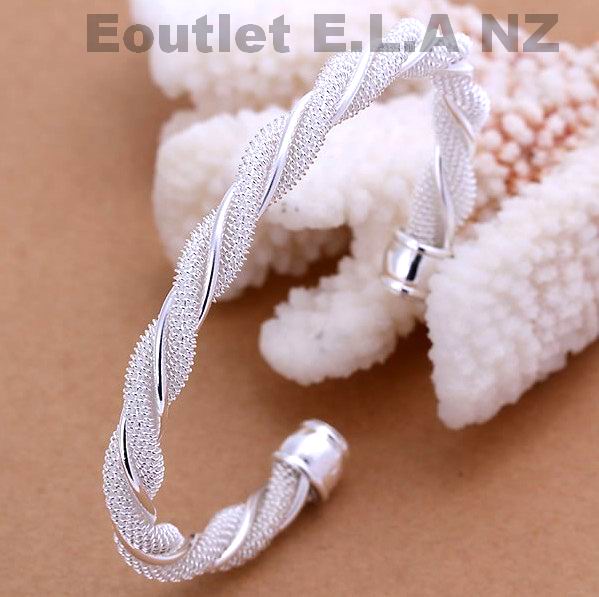 7mm WIDE MESH TWISTED SILVER CUFF BANGLE